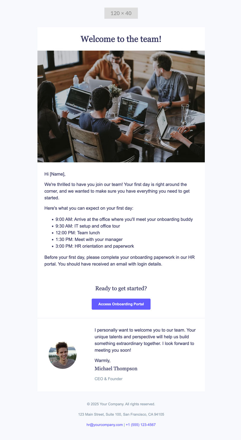 Welcome Email for HR Department